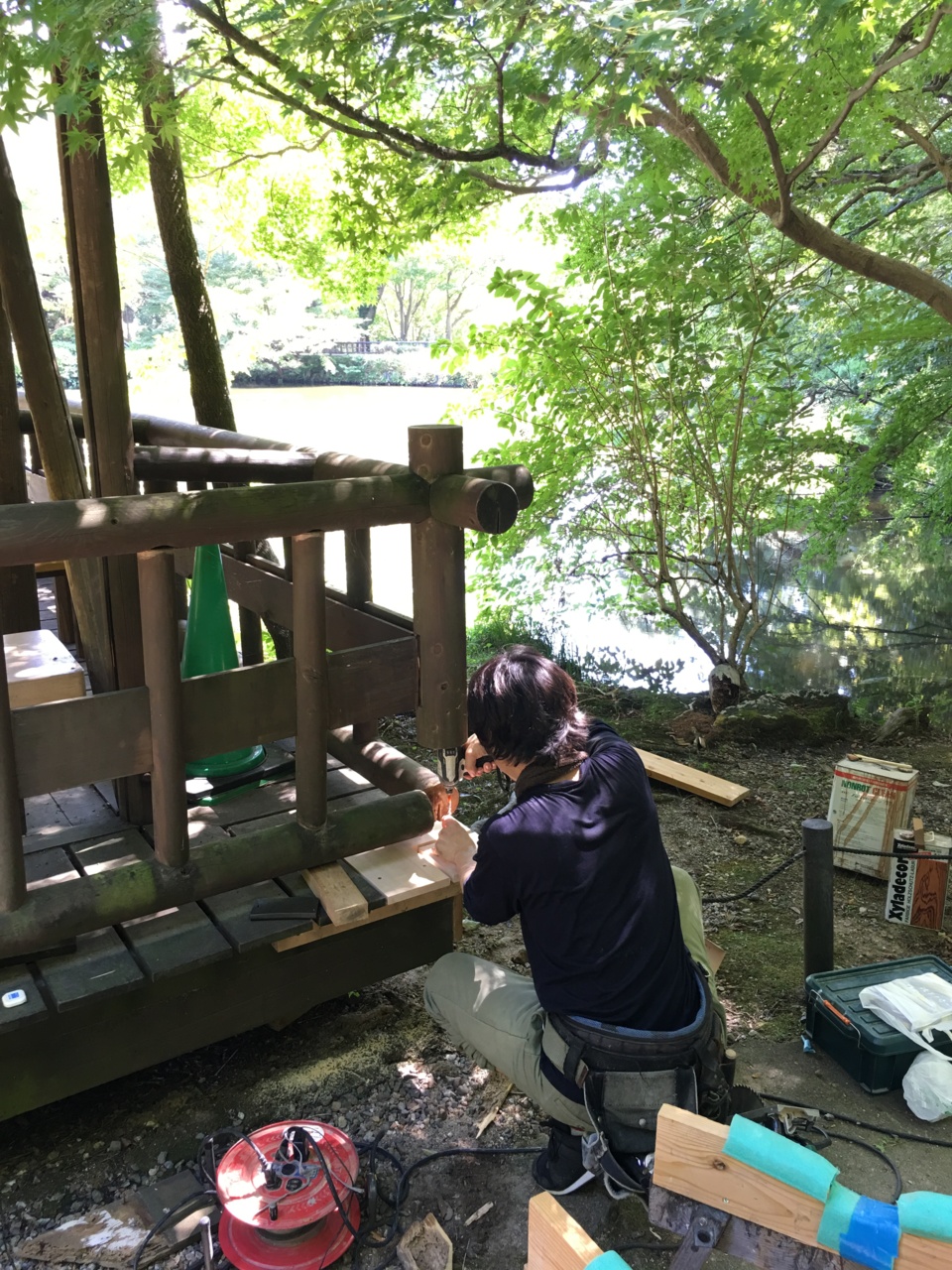 東山植物園の浮見堂の改修工事をしています！