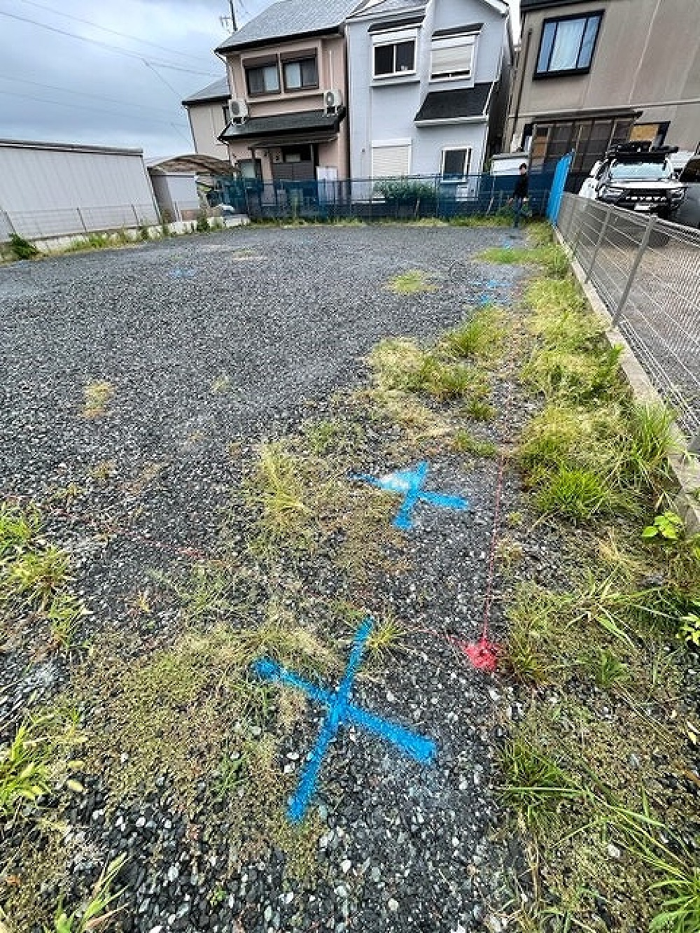 明日、地盤改良する為 墨出しを行いました（白井）