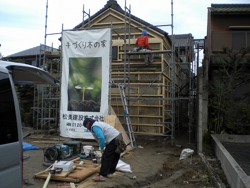 外壁下地作成中です。名古屋市西区　蔵の改装工事