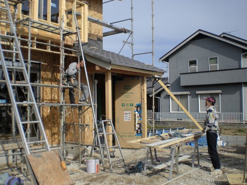 木の家・自然素材を使ったK様邸　下屋根下地工事　愛知県一宮市で新築！注文住宅！木の家・自然素材の家のＫ様邸